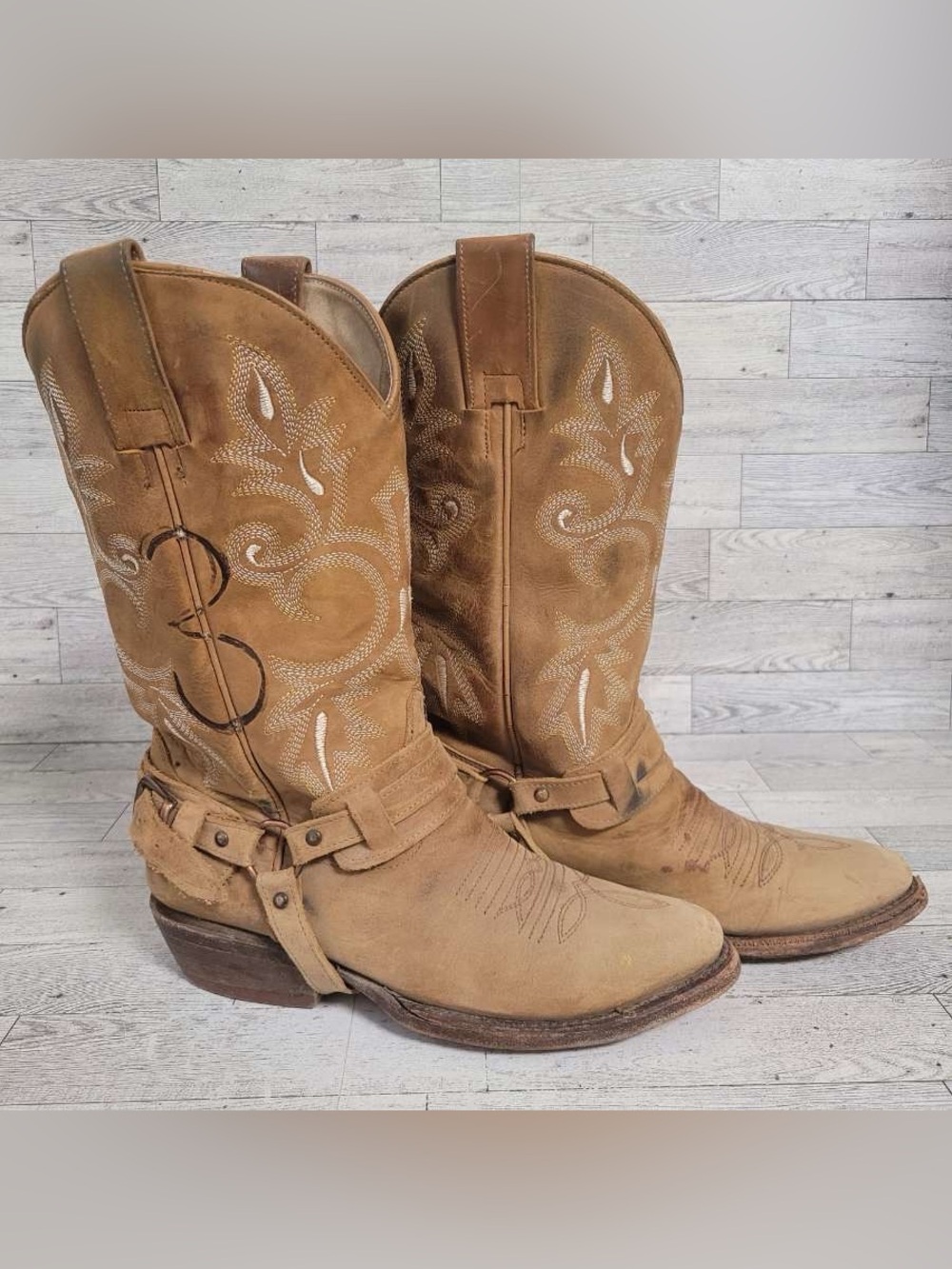 Women’s San Pedro Brown Leather Western Harness Biker Cowboy Boots Size 6.5